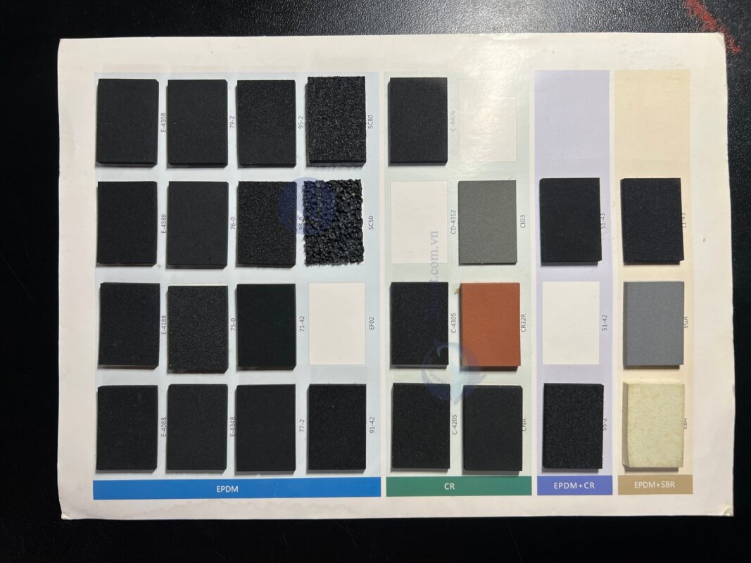 Xốp EPDM và xốp CR và xốp EPDM+CR và EPDM+ SBR sự khác biệt bề mặt các vật liệu